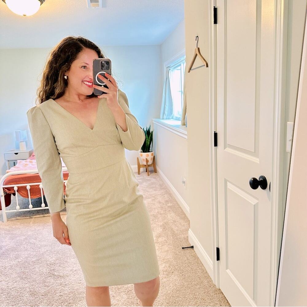 Antonio Melani Tan Long Sleeve V Neck Professional Mini Dress 8